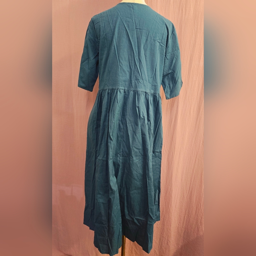 Womens Summer Casual Boho Short Sleeve Crew Neck Empire Waist Midi Dress, Medium - Picture 9 of 10